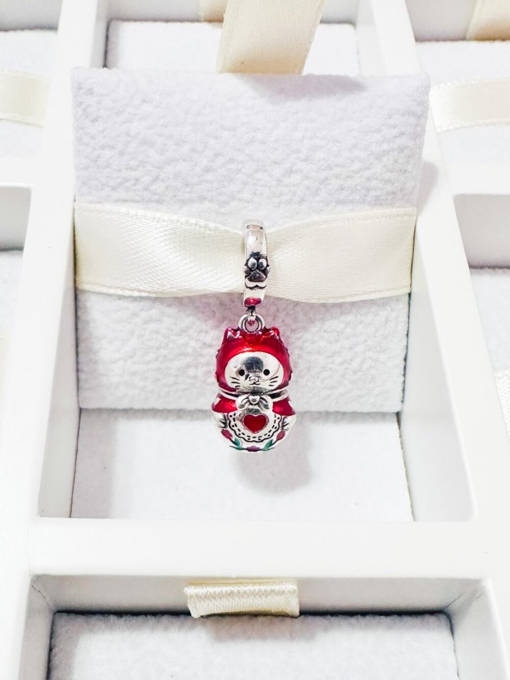 925 Sterling Silver Matryoshka Cat Doll Opening Locket Charm, Hidden Miniature
